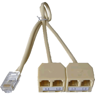 1分4转接线，用于模拟电话语音卡，录音卡、语音网关等，用于将一个8芯RJ45网线接口转成4个2芯RJ11电话线接口